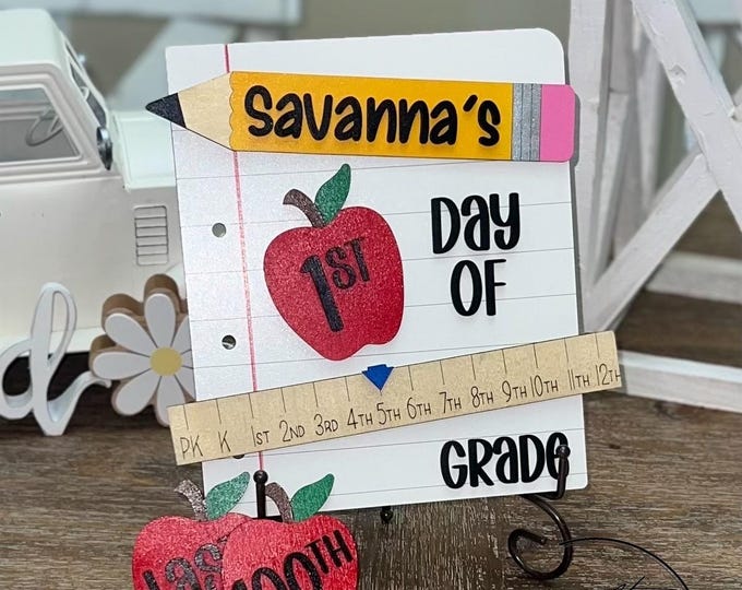 Featured listing image: Personalized Back to School Sign | First Day of School Sign | First Day Photo Prop | Interchangeable Back to School Sign