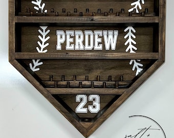 Personalized Baseball Ring Display Holder, Baseball Shelf, Homeplate Ring & Ball Display Shelf