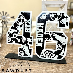 Handcrafted Wooden Letters or Numbers w/ Sport Cutout | Personalized Baseball Football Basketball Soccer Hockey