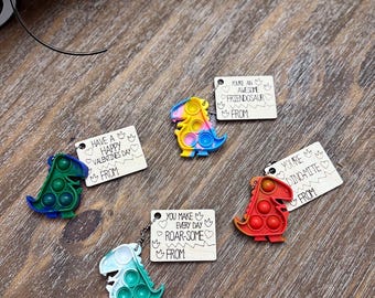 Personalized Kid's Dinosaur Pop Its Valentines for Classroom | Kid's Valentines Cards |  Valentine Toys for Classroom | Dinosaurs