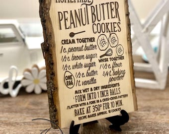 Rustic Peanut Butter Cookies Recipe | Kitchen Decor | Recipe Sign | Wood Peanut Butter Cookies Recipe
