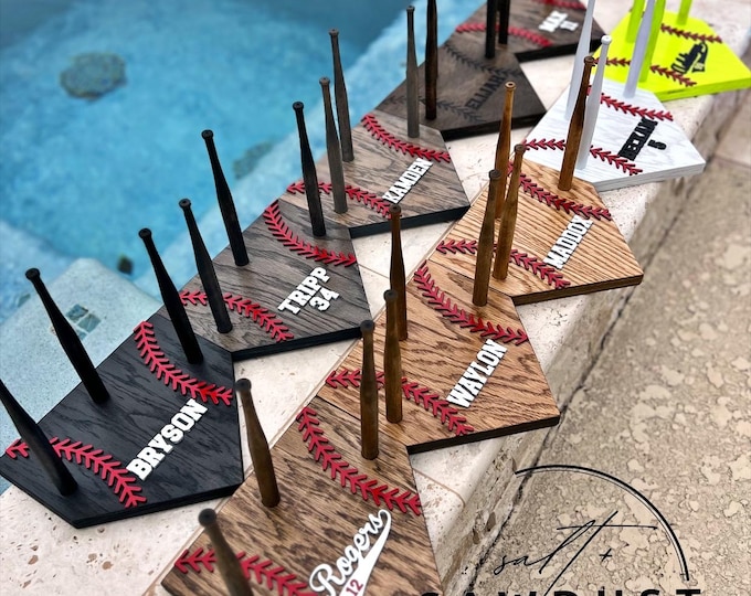 Featured listing image: Personalized Baseball Ring Holder, Homeplate Ring Holder, Baseball Bat Ring Holder