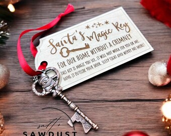 Santa’s Magic Key, Bronze Santa Key with Wooden Tag, Christmas Eve Box