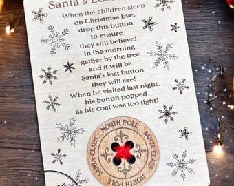 Santa’s Lost Button, Wooden Tag, Christmas Day Keepsake