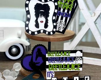 Beetle Guy Tier Tray Decor | Spooky Halloween Decor | Gothic Movie Decor | Beetle Guy Inspired Mini Signs | Scary Decor