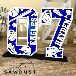 Handcrafted Wooden Letters or Numbers with Sport Cutouts | Personalized Design | Baseball Football Basketball Soccer Hockey