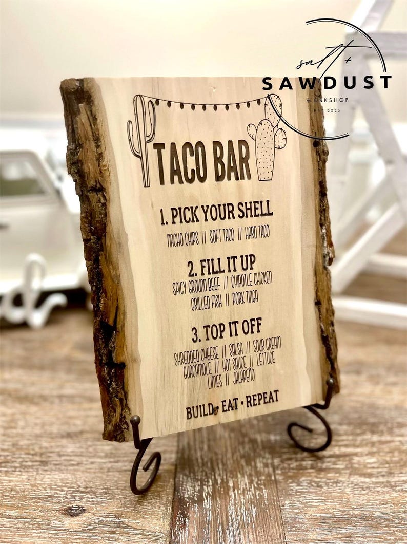 Rustic Taco Logo Taco Bar Menu | Taco Bar Decor | Taco Bar Sign | Rustic Taco Bar Menu ...