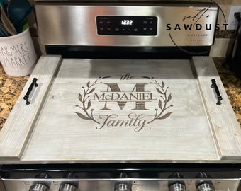 Personalized Farmhouse Stove Cover | Rustic Stove Cover | Noodle Board | Monogrammed Stove Cover