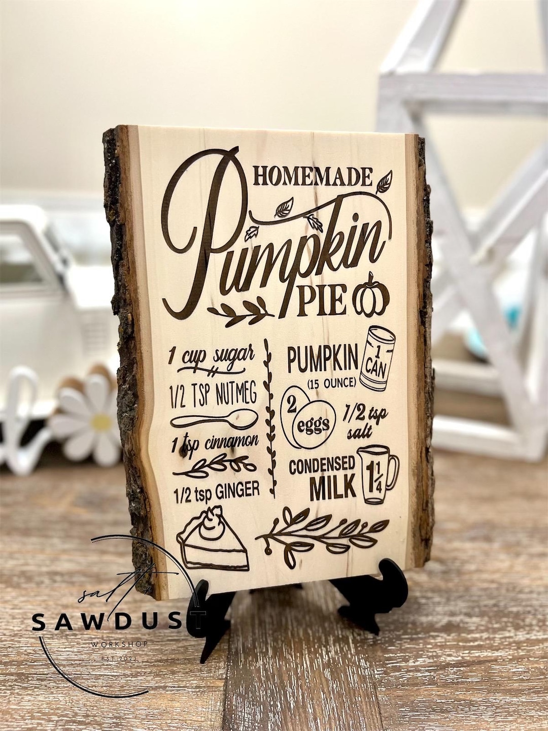 Rustic Pumpkin Pie Recipe | Thanksgiving Decor | Recipe Sign | Wood ...