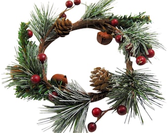 Westman Works Christmas Candle Ring Artificial Spruce Needles and Branches Table Wreath with Rustic Bells 4 Inch