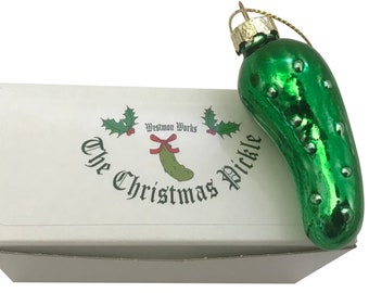 Christmas Pickle Ornament German Tradition Blown Glass Tree Decoration by Westmon Works Gift Boxed