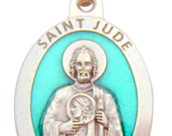 St Jude Medal Enamel on Metal Saint Pendant 3/4" with Chain