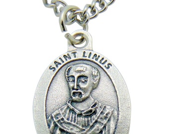 St Linus Medal 3/4" Italian Metal Pendant with Stainless Steel Chain