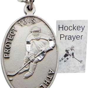 Hockey Pewter Medal Necklace with St Sebastian Stainless Steel Chain Boxed Set with Prayer Card Saint Expressions Premium Athletes Jewelry