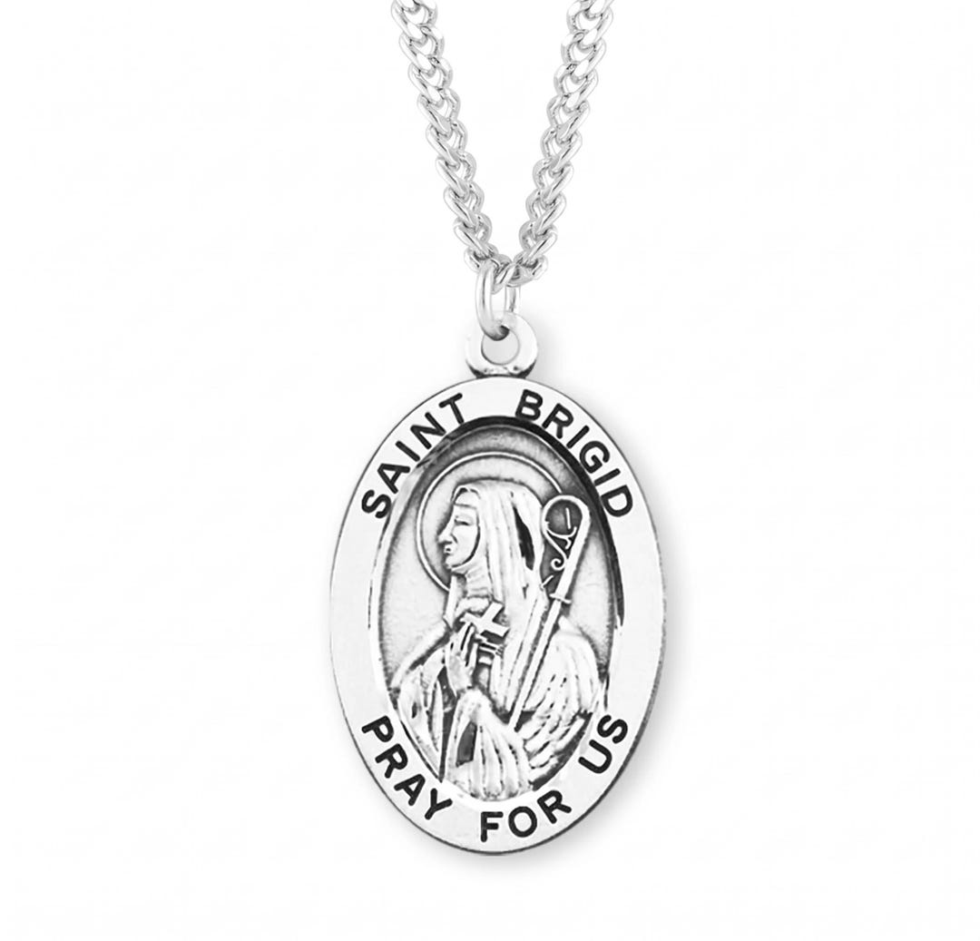 Saint Brigid Large Oval Sterling Silver Medal on a 24 Inch Endless ...