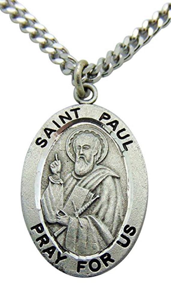 St John Solid Pewter Medal With 24 Inch Stainless Steel Chain - Religious Jewelry Gift