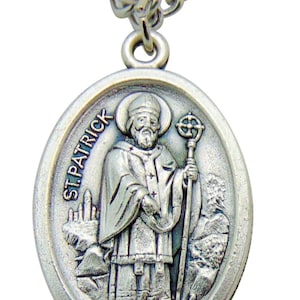 St Patrick & St Bridget Medal 3/4" Metal Saint Pendant w/ 24 Inch Steel Chain