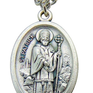 St Patrick & St Bridget Medal 3/4&quot; Metal Saint Pendant w/ 24 Inch Steel Chain