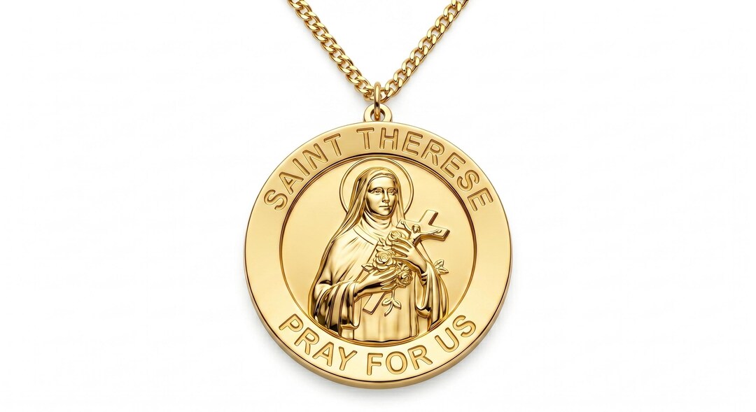 Saint Therese of Lisieux Round 16kt Gold Over Sterling Silver Medal on ...
