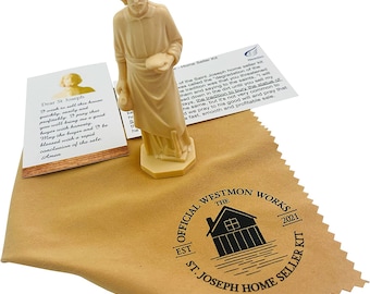 La statue officielle de Saint Joseph pour la vente de maisons avec carte d'instructions et prière de la maison avec ensemble complet de tissu funéraire