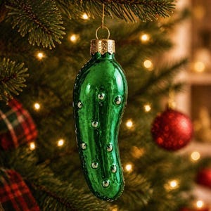 German Christmas Pickle Ornament, Blown Glass Pickle Tree Ornament, Gift Boxed Holiday Decoration, German Holiday Tradition