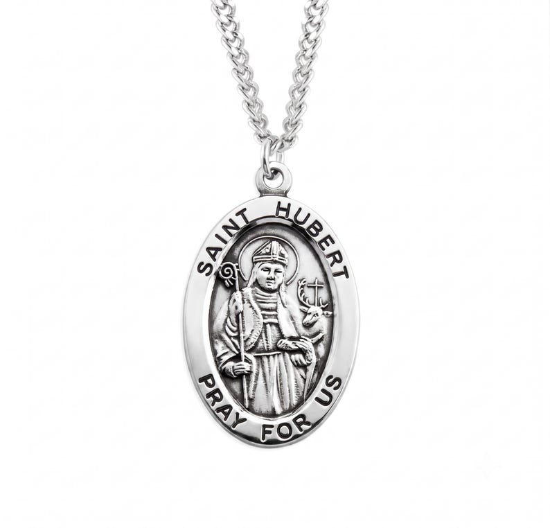 Saint Hubert Large Oval Sterling Silver Medal on a 24 Inch Endless ...