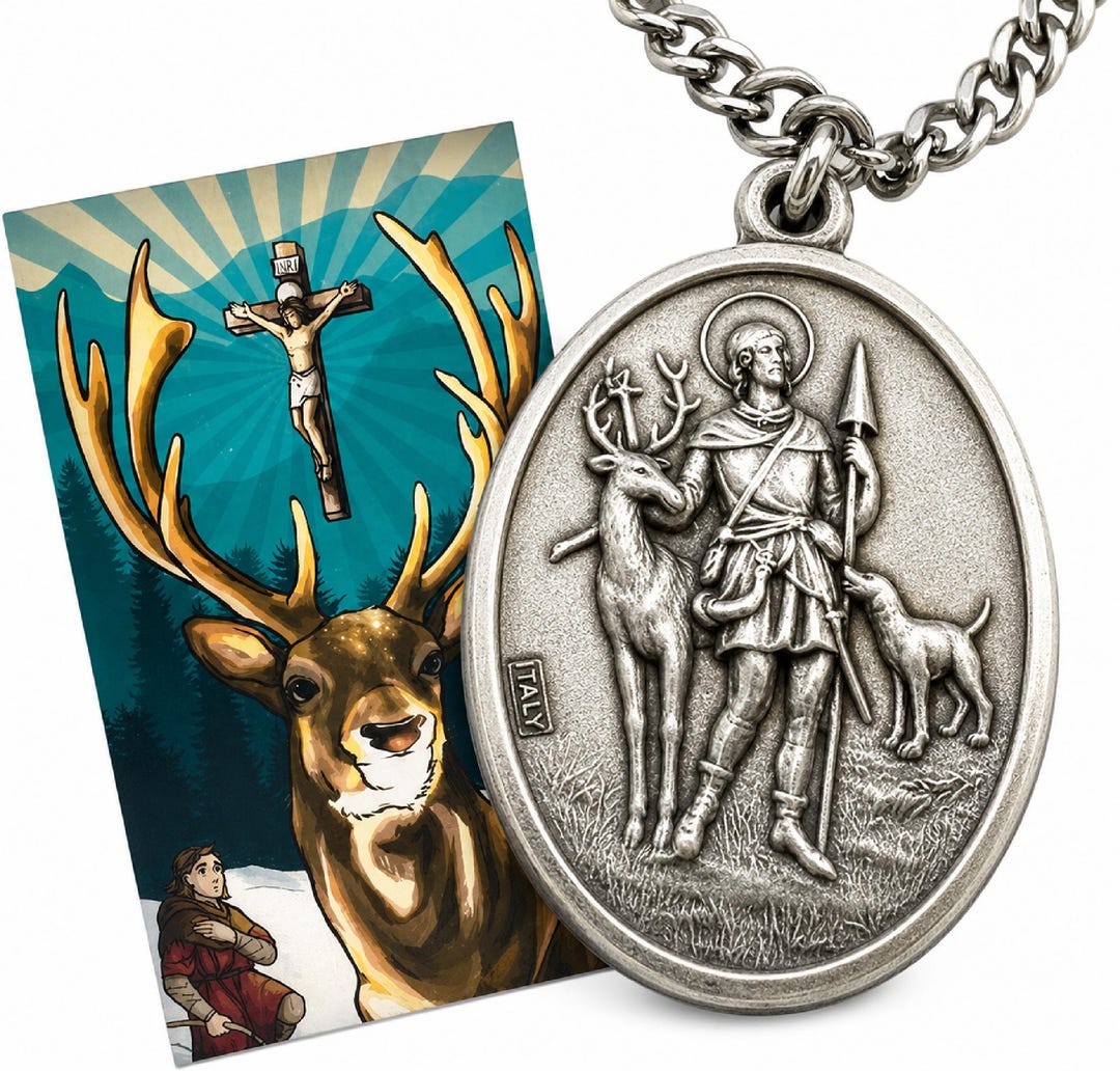 St Hubert Patron Saint of Hunters Set Medal With Stainless Steel Chain ...