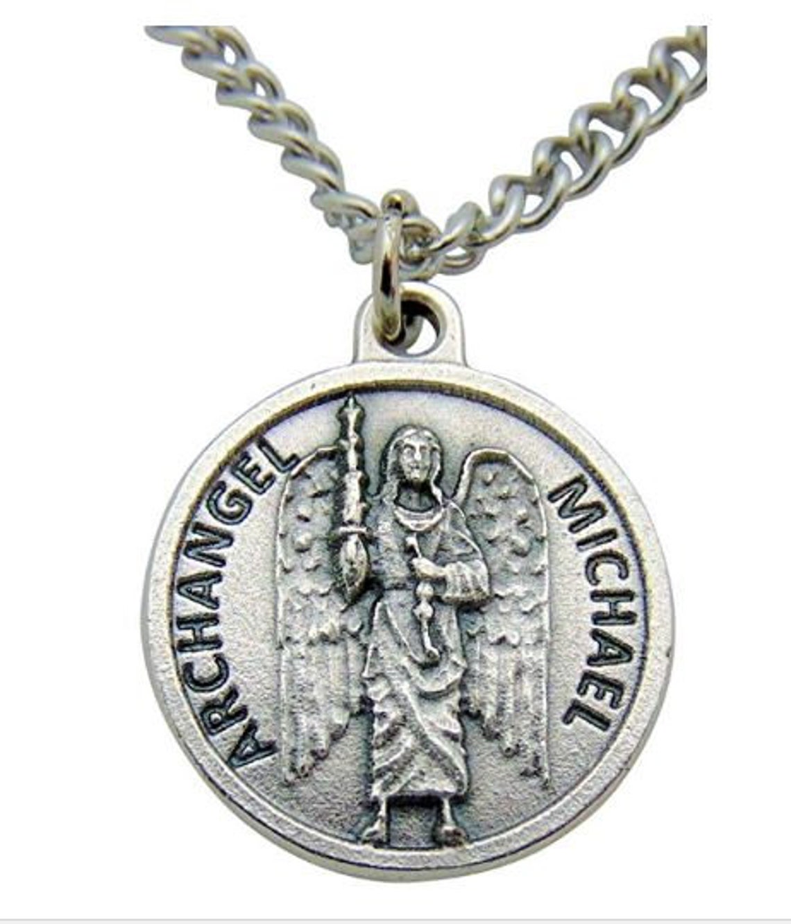 Medalla de San Miguel Arcángel de Italia con cadena de acero Etsy México