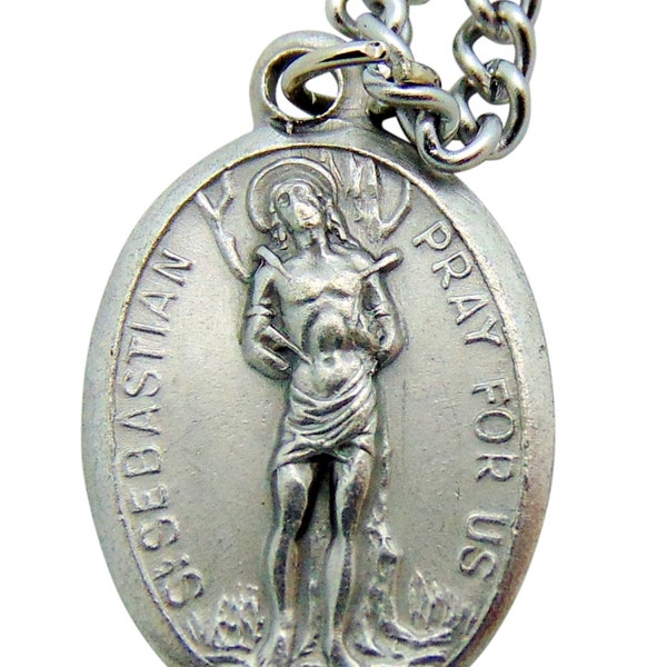 St Sebastian Medal 3/4" Pendant w/ 24" Chain