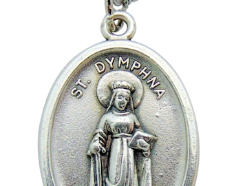 St Dymphna Medal 3/4" Pendant w/ 24" Endless Stainless Steel Chain