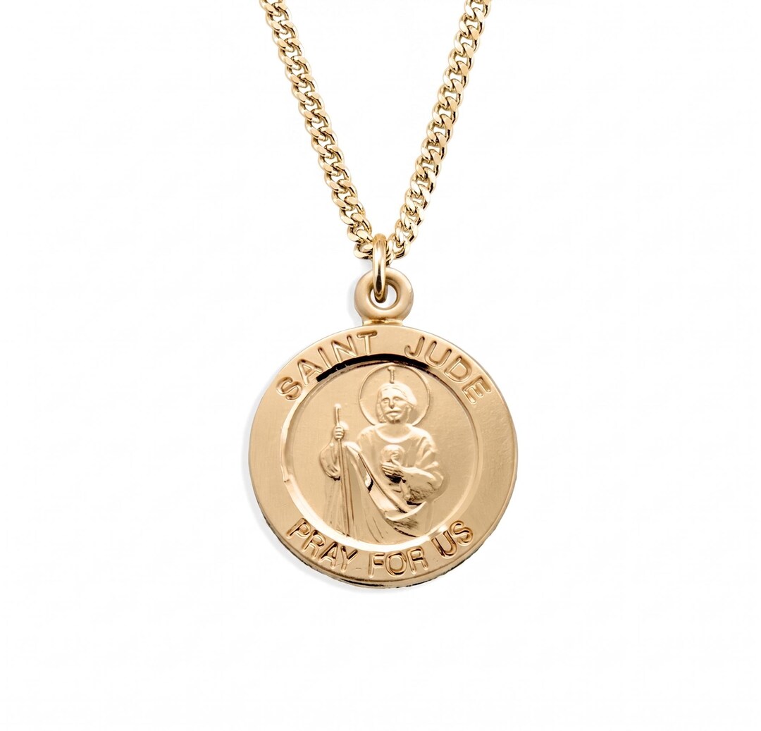 Saint Jude Round 16kt Gold Over Sterling Silver Medal on an 18 Inch ...