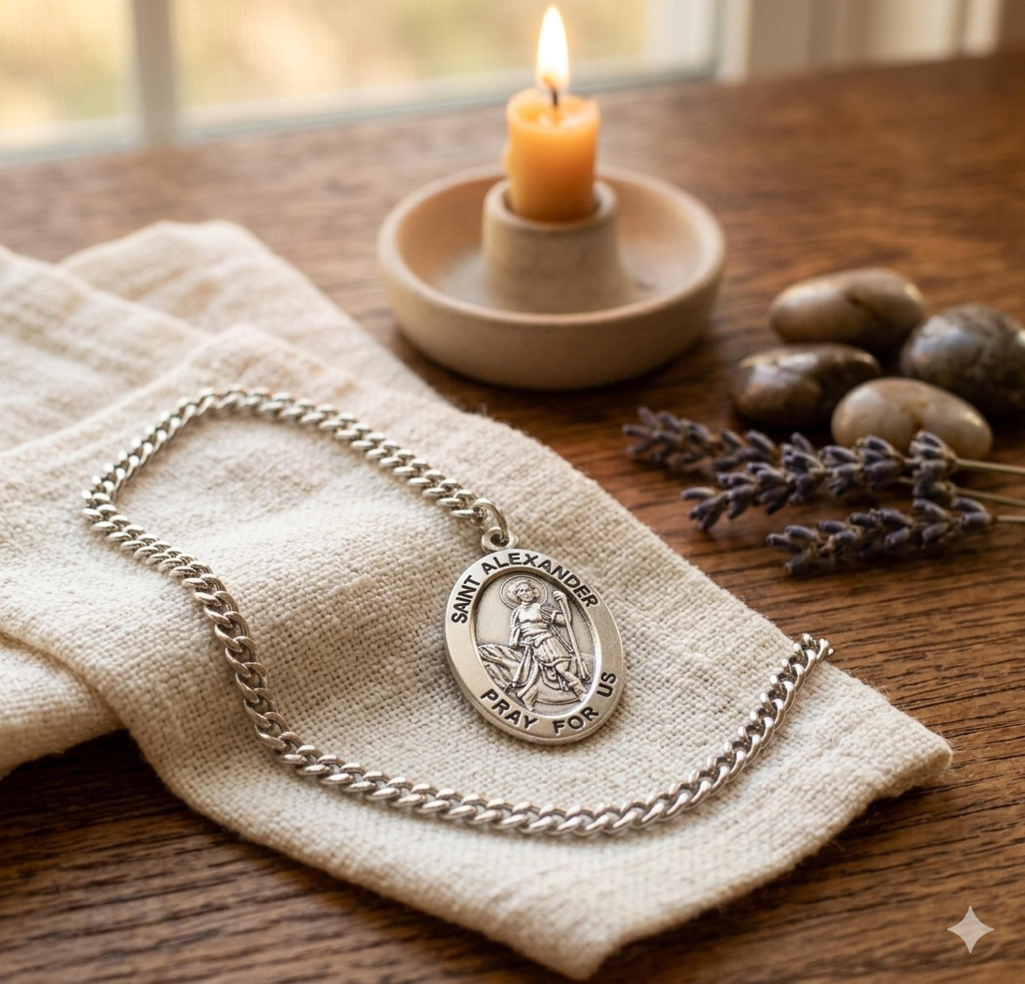 Saint Alexander Large Oval Sterling Silver Medal on a 24 Inch Endless ...