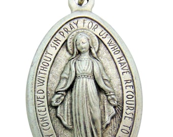 Miraculous Medal Mary 1 7/8" Metal Italian Pendant with Stainless Steel Chain