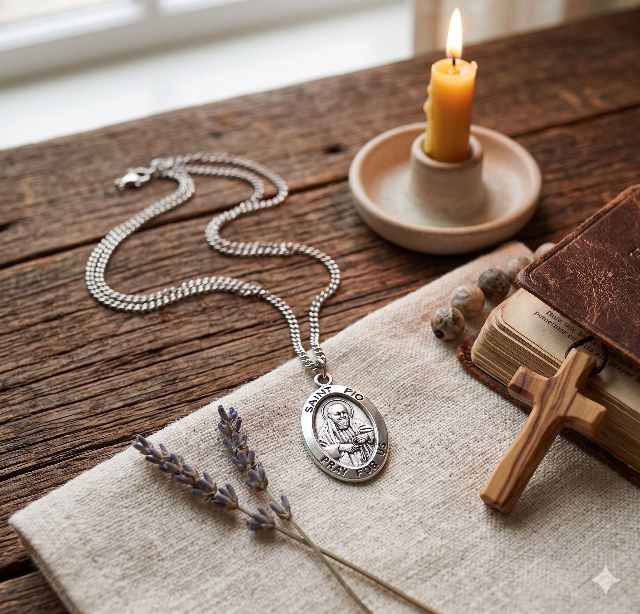 Saint Pio Large Oval Sterling Silver Medal on a 24 Inch Endless ...