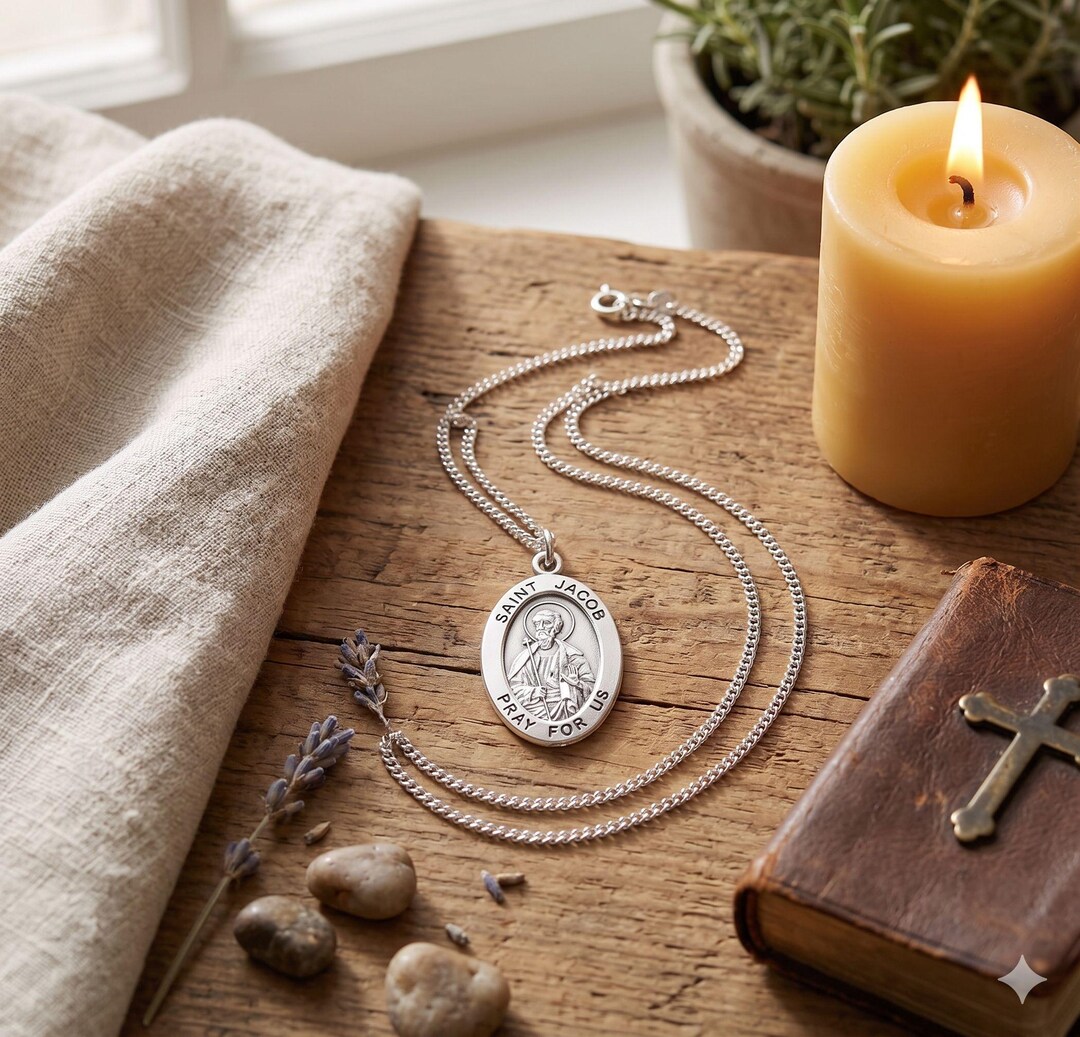 Saint Jacob Large Oval Sterling Silver Medal on a 24 Inch Endless ...