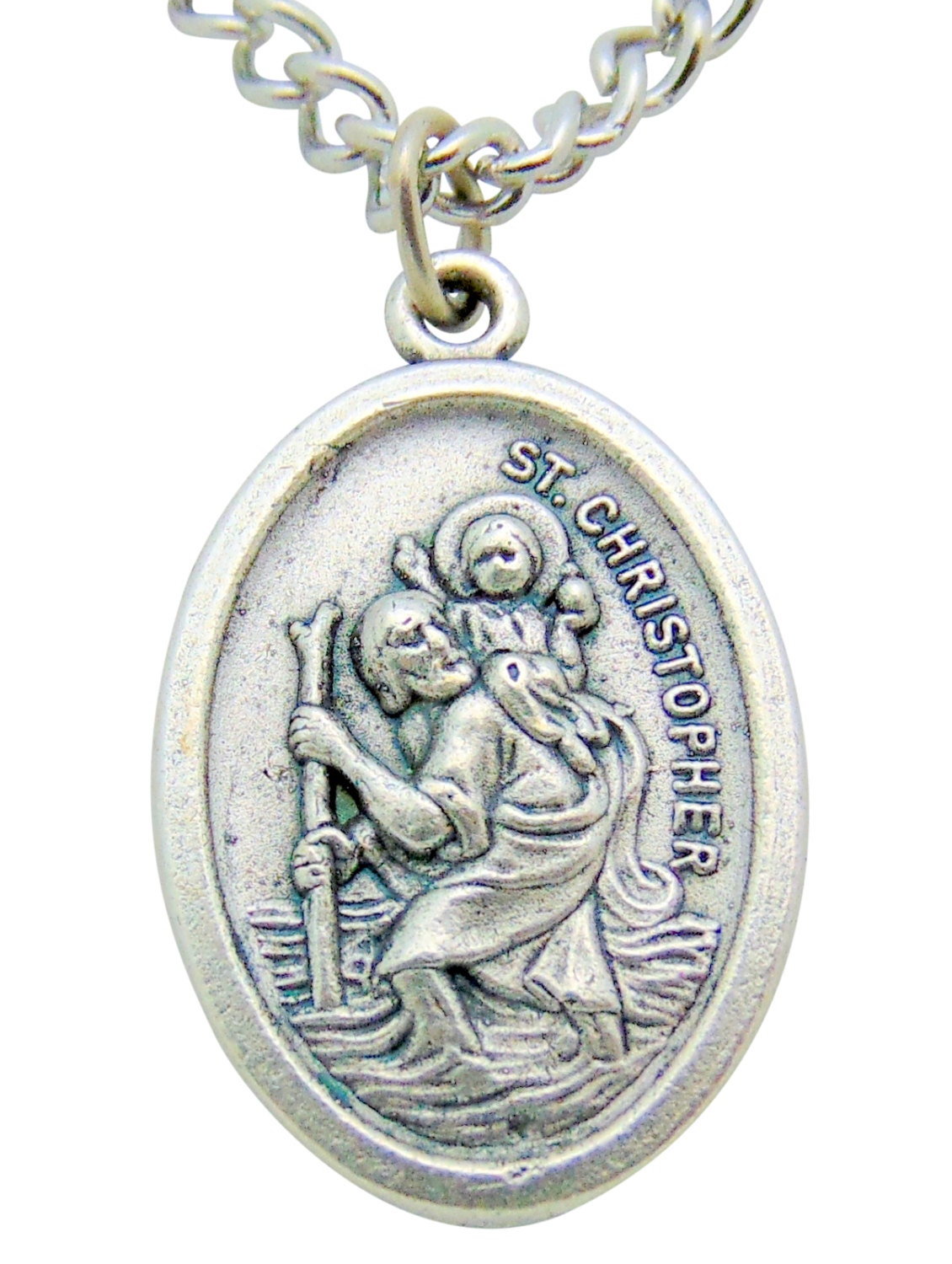 St Christopher Medal 3/4" Pendant W/ 24" Endless Stainless Steel Chain ...