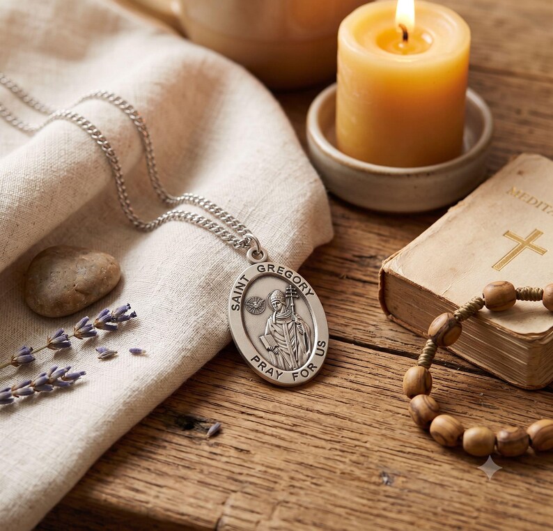 Saint Gregory Large Oval Sterling Silver Medal on a 24 Inch Endless ...