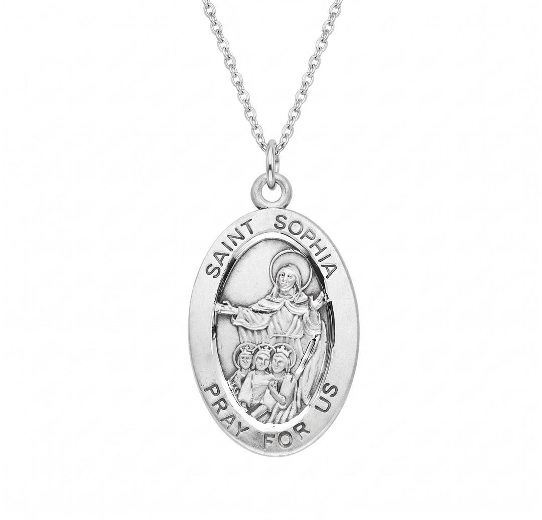 Saint Sophia Large Oval Sterling Silver Medal on a 24 Inch Endless ...