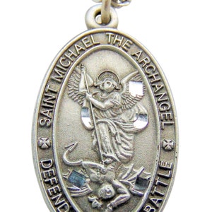 St Michael The Archangel Pewter Oval Medal 1&quot; Saint Pendant w/ 24&quot; Stainless Steel Chain