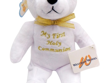 First Holy Communion Plush Teddy Bear Stuffed Animal with Embroidered Script, 6 Inch