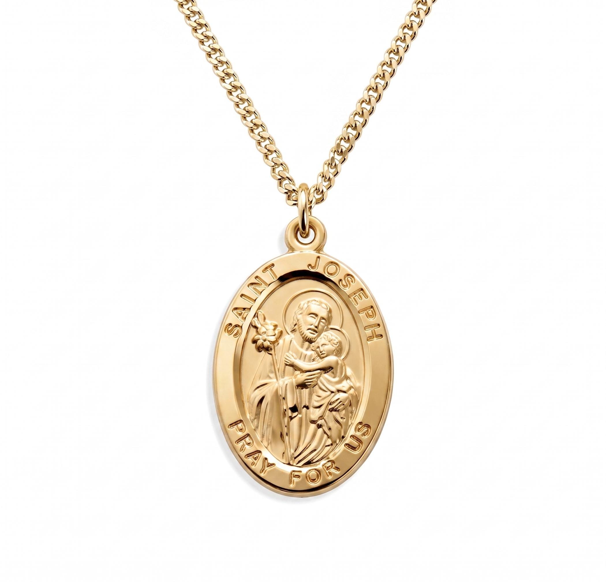Saint Joseph Oval 16kt Gold Over Sterling Silver Medal on a 20 Inch ...