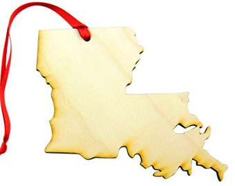 Louisiana Wooden State Christmas Ornament   Gift Handmade in the U.S.A.