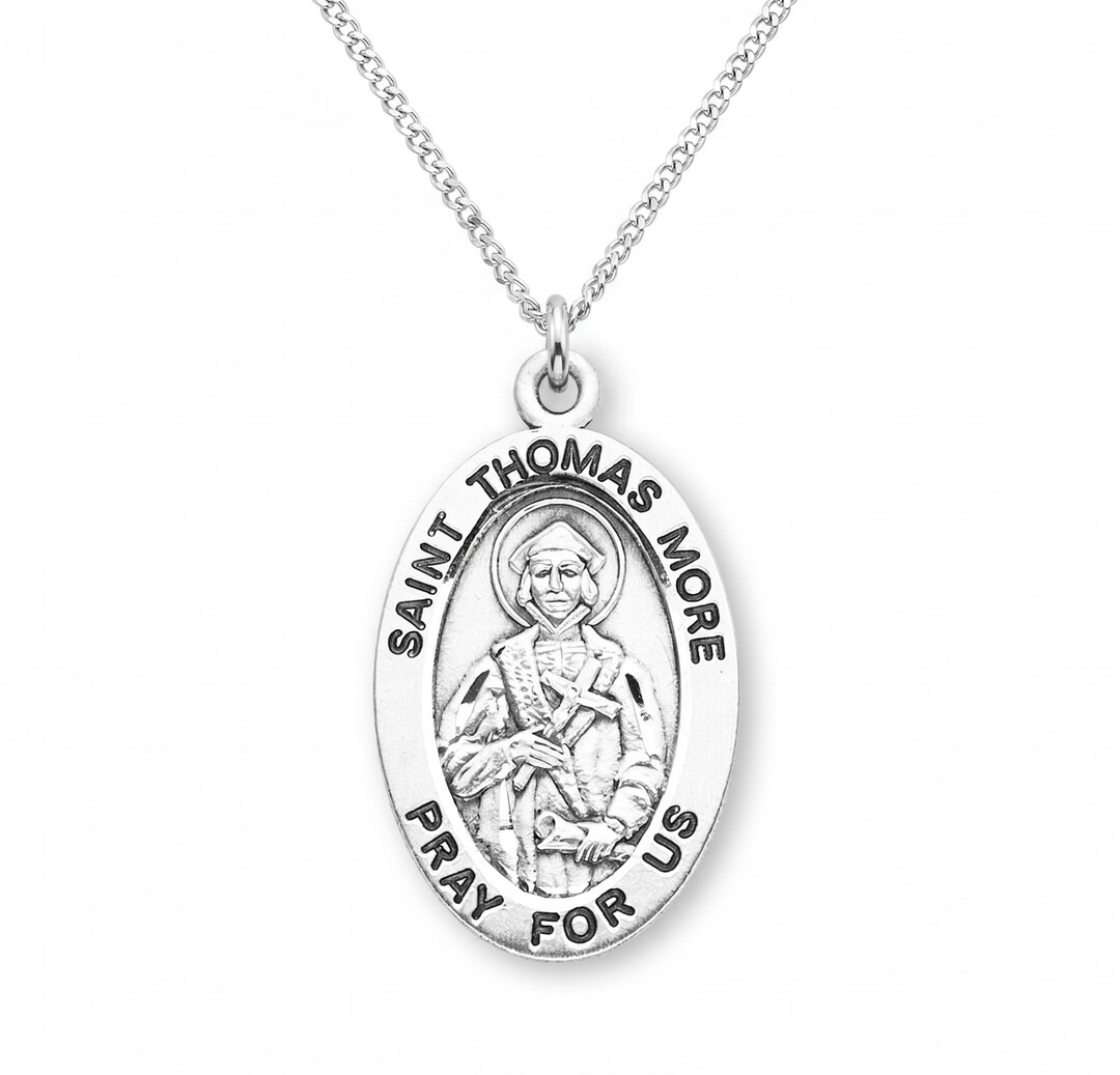 Saint Thomas More Oval Sterling Silver Medal on a 24 Inch Endless ...