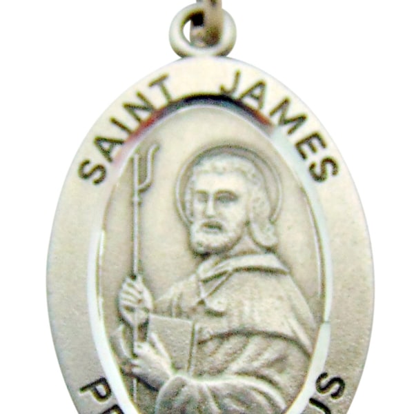 St James Pewter Medal 1" Saint Pendant w/ 24" Endless Stainless Steel Chain