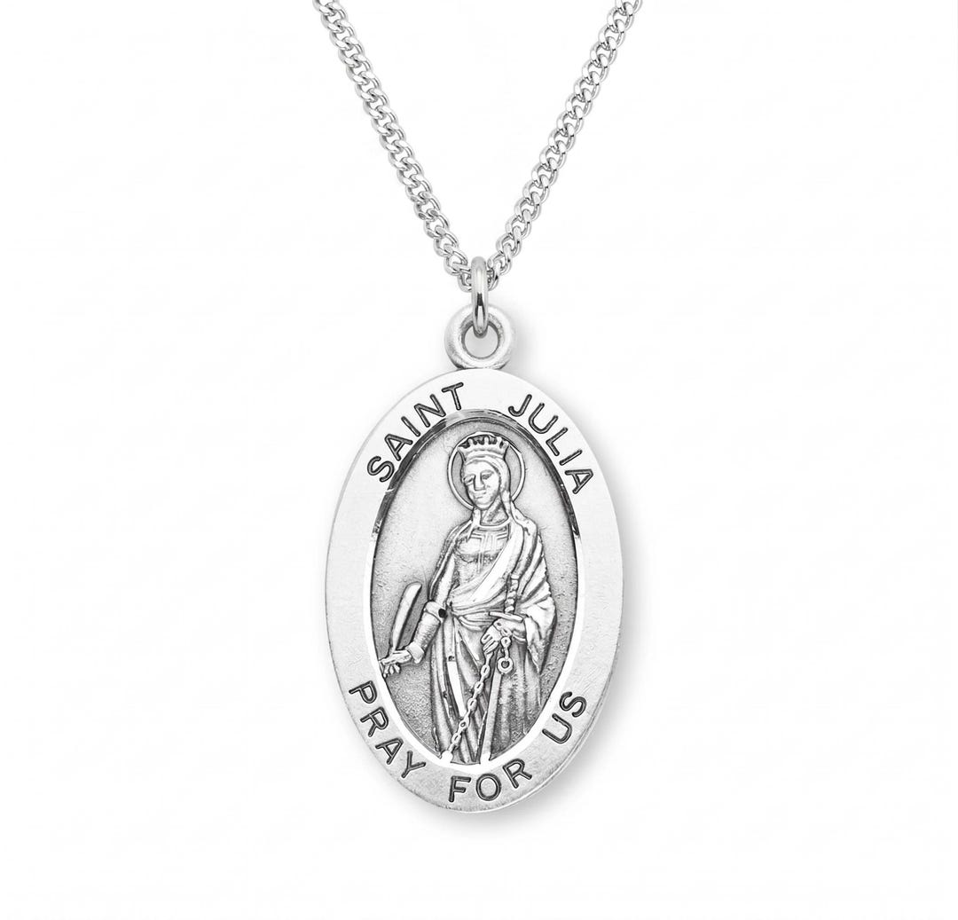 Saint Julia Large Oval Sterling Silver Medal on a 24 Inch Endless ...