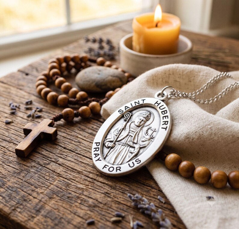 Saint Hubert Large Oval Sterling Silver Medal on a 24 Inch Endless ...