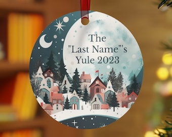 Personalized Yule Town Ornament, Solstice Village, Pagan Decor