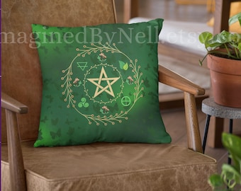 Green Witch Pentacle Pillow, Gothic Pagan Decor