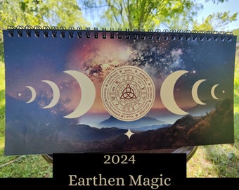 Earthen Magic 2024 Altar Calendar, 2024 Witch Calendar, Moon Phase Calendar, Male Witch Gift, Metaphysical Calendar, Sabbat Wheel