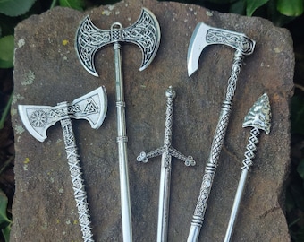 The Warrior Collection, Hair Stick, Witch Hair Stick, Sword Hair Stick, Axe Hair Stick, Viking Gift, Celtic Jewelry, Witchy, Wicca, Pagan